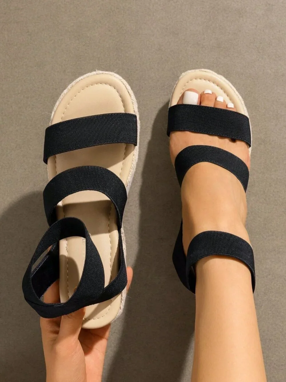 Black Vacation Women's Wedges Open Toe Ankle Strap Buckle Ankle Strap Sandals